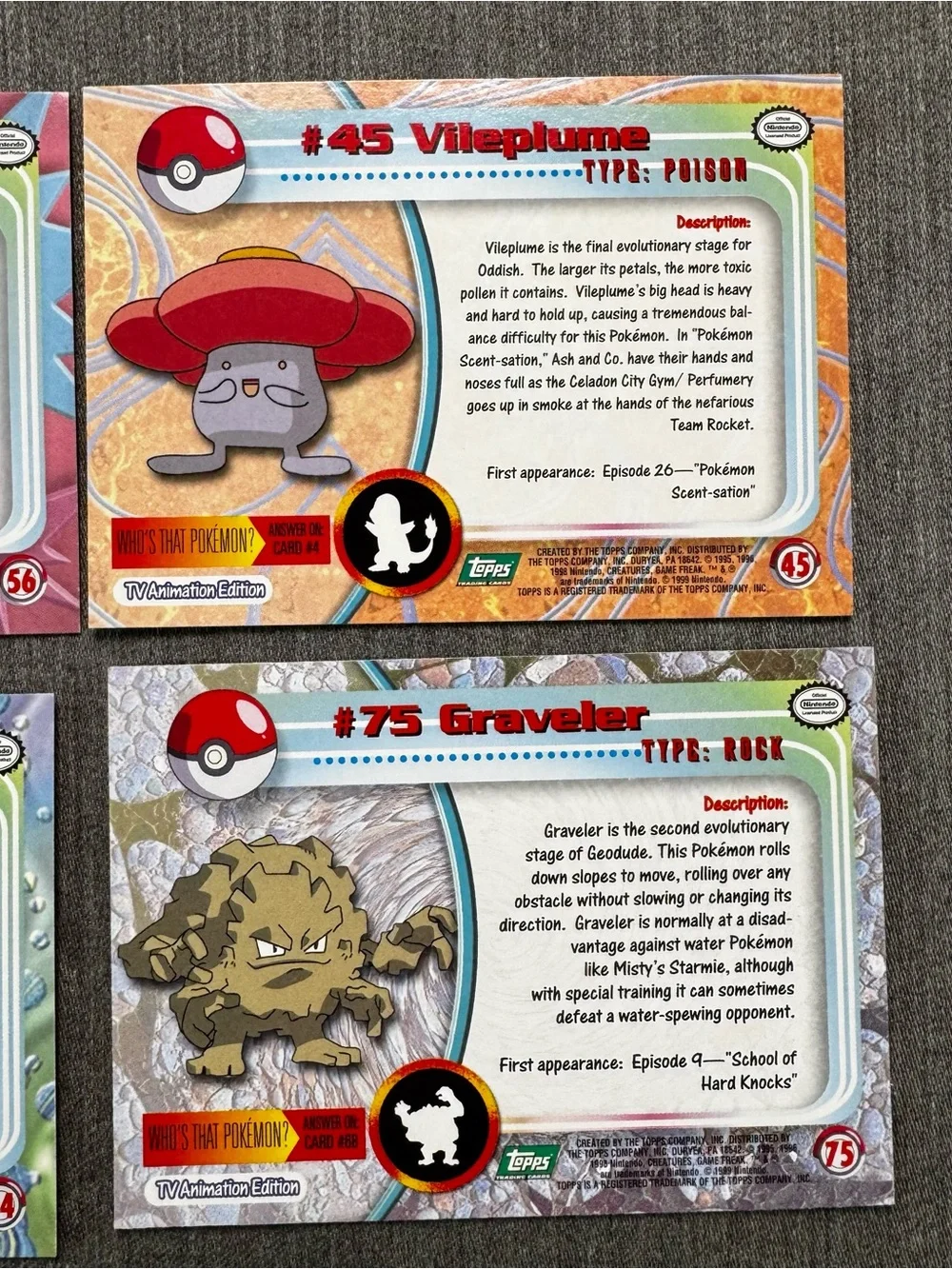 Vintage 1999 Topps Pokemon Card Lot 6 TV Animation Green Logo Non-Foil Clefable
